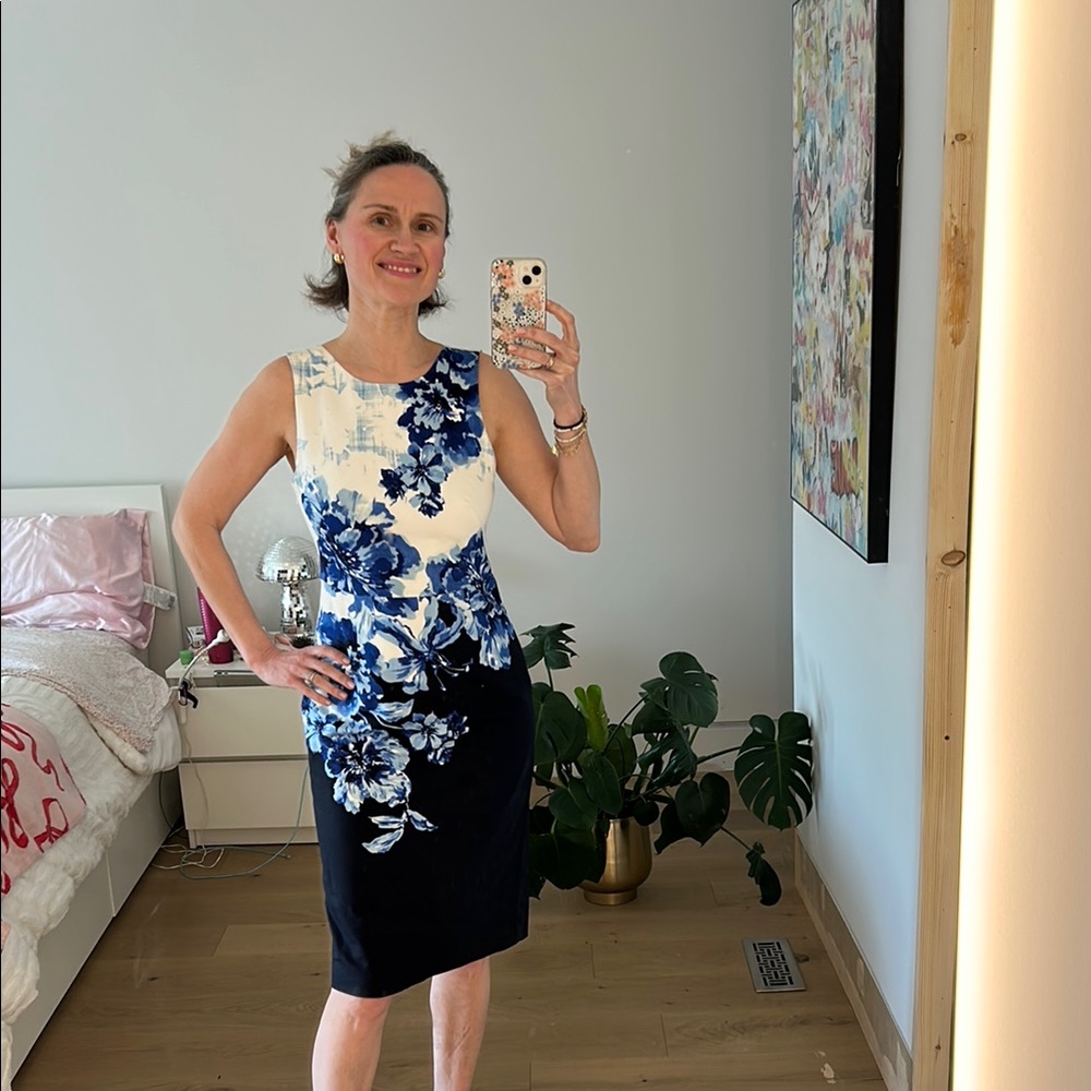 MAEVE Blue & White Floral Cotton Dress | Sleeveless Midi Sundress | Size 4 US